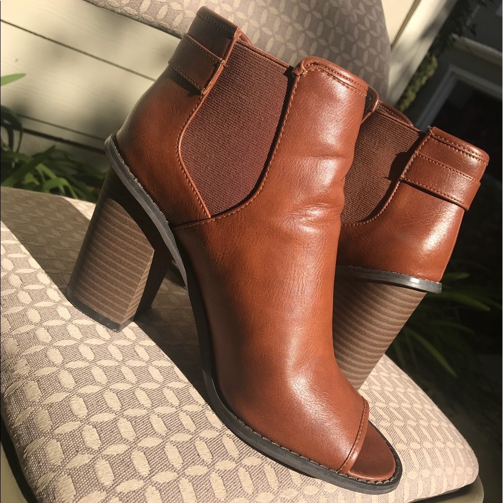 Brown open toe booties size 8